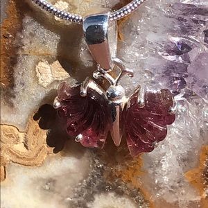 BOUTIQUE HAND CARVED TOURMALINE BUTTERFLY PENDANT